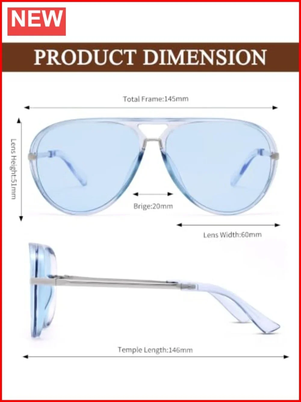 Oversized Retro Aviator Sunglasses UV400 PC Frame Unisex Full Coverage